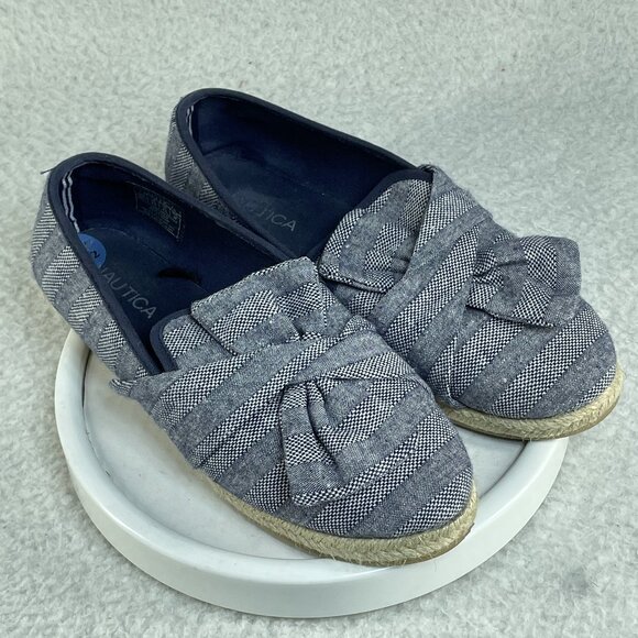 Nautica Shoes Womens 6.5 Blue Canvas Plated Fiber Sole Espadrilles Flats SlipOn - Picture 1 of 9